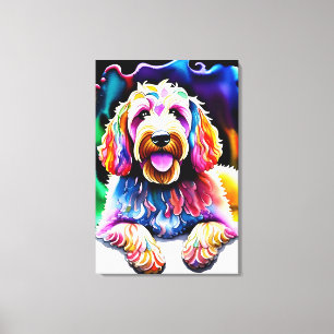 Happy Goldendoodle Colourful Joyful Doodle Dog Canvas Print
