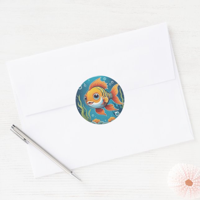 Happy Goldfish Classic Round Sticker (Envelope)
