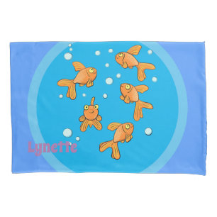 Happy goldfish with blue bubbles cartoon pillowcase