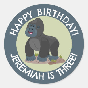 Happy gorilla personalised cartoon birthday  classic round sticker