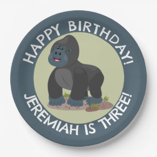 Happy gorilla personalized cartoon birthday  paper plate