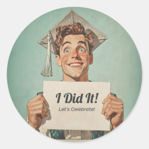 Happy Graduate Holding Invitation Classic Round Sticker