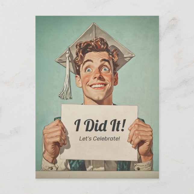 Happy Graduate Holding Invitation Postcard (Front)