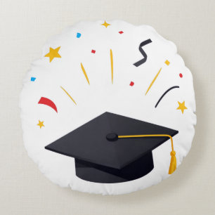 Happy Graduates Throwing Caps Celebration Round Cushion