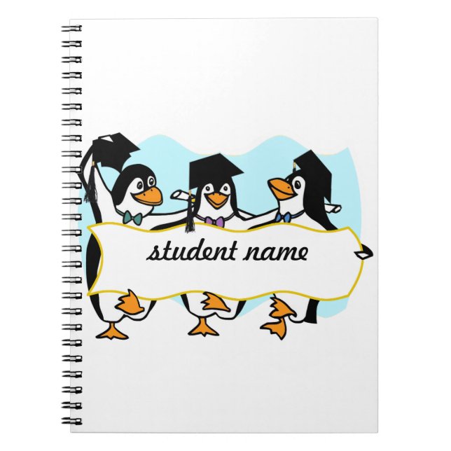 Happy Graduating Dancing Penguins w/Banner Notebook (Front)