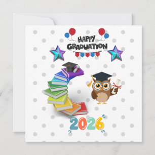 Happy Graduation 2026 - Cute Owl & Books Card
