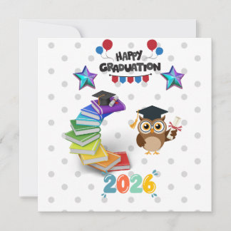 Happy Graduation 2026 - Cute Owl & Books  Invitation