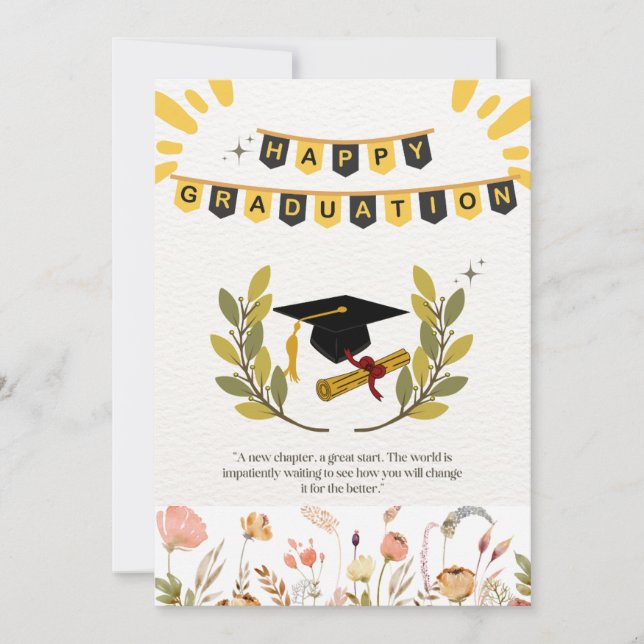 Happy Graduation Card with Floral and Tassel Illus (Front)