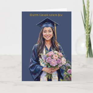 Happy Graduation Floral Asian Woman Graduation Card