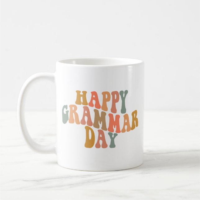 Happy Grammar Day Retro Wavy Coffee Mug (Left)