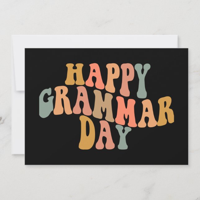 Happy Grammar Day Retro Wavy Holiday Card (Front)
