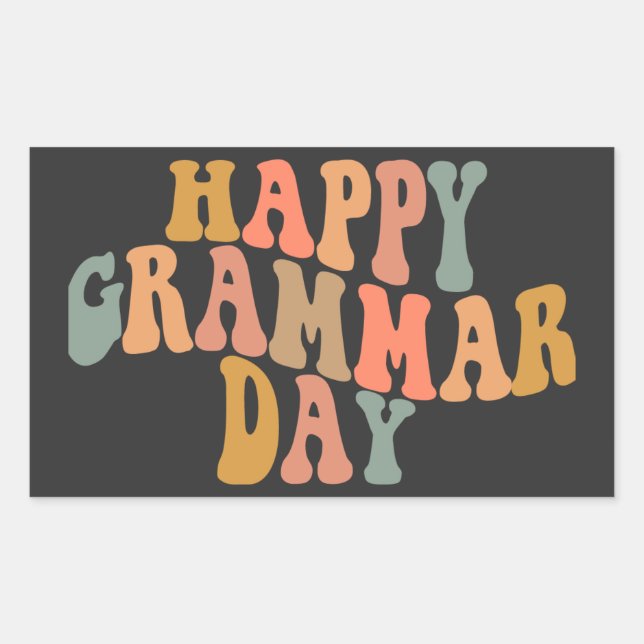 Happy Grammar Day Retro Wavy Rectangular Sticker (Front)