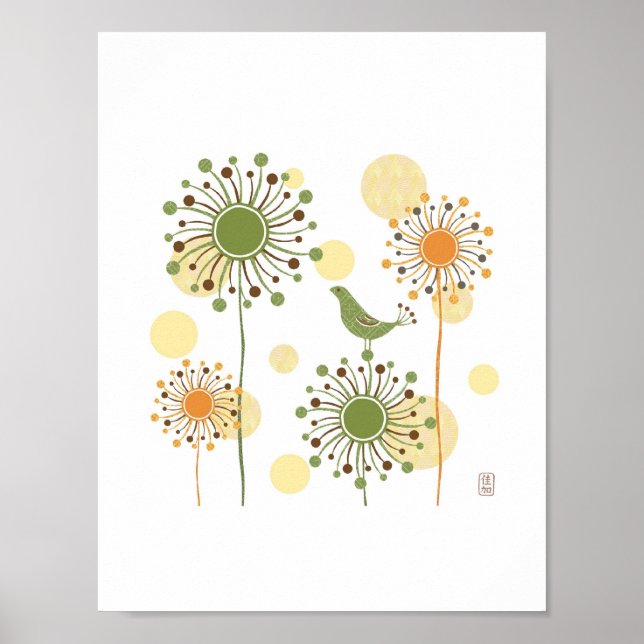 Happy Green Bird Print 7x7 (Front)