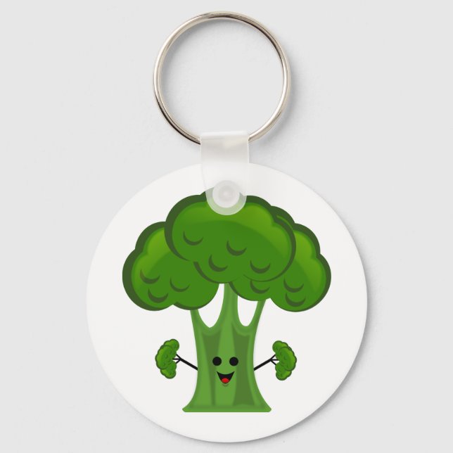Happy Green Broccoli Key Ring (Front)