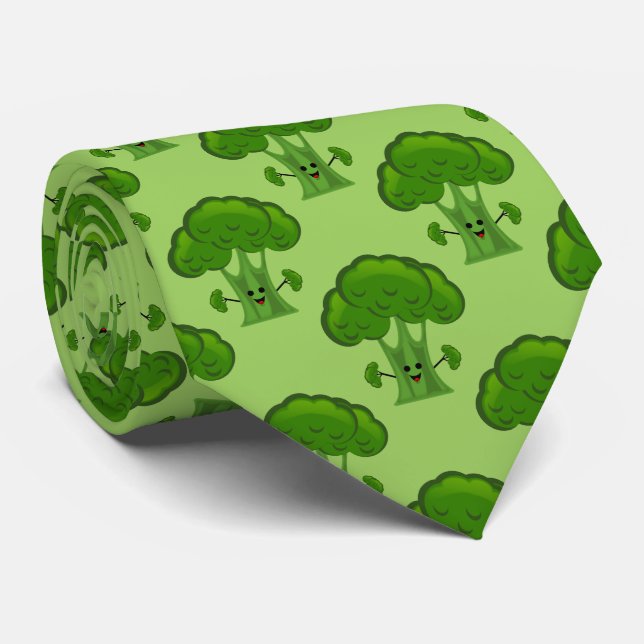 Happy Green Broccoli Tie (Rolled)