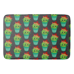 Happy Green Cactus in a Red Sombrero Pattern Bath Mat