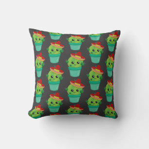 Happy Green Cactus in a Red Sombrero Pattern Cushion