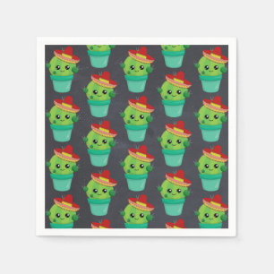 Happy Green Cactus in a Red Sombrero Pattern Napkin