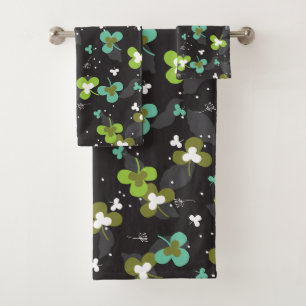 Happy Green Clover Leaves Art Pattern II Bath Towel Set