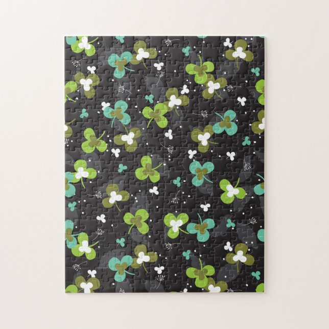 Happy Green Clover Leaves Art Pattern II Jigsaw Puzzle (Vertical)