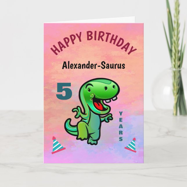 Happy Green Dinosaur Birthday Personalise  Card (Front)