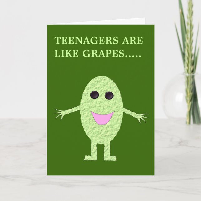 Happy Green Grape Teenagers Greeting Card (Front)