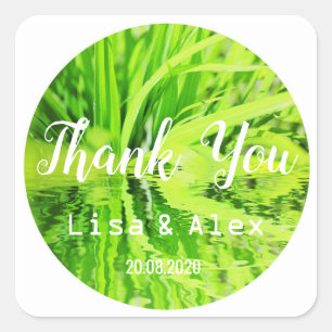 Happy Green Grass Thank You Wedding Sticker