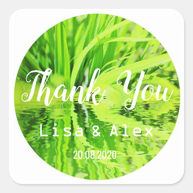 Happy Green Grass Thank You Wedding Sticker (Front)