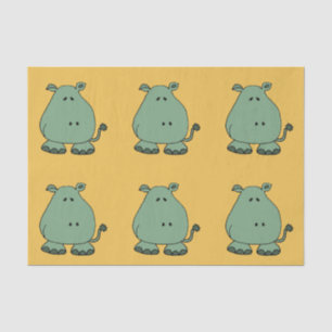 Happy Green Hippo Cartoon Tissue Paper