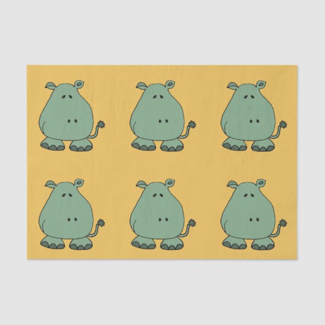Happy Green Hippo Cartoon Tissue Paper (Front)