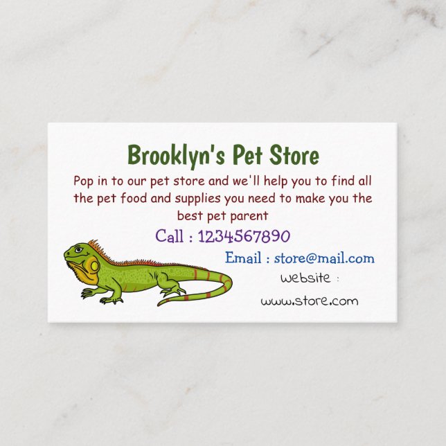 Happy green iguana cartoon illustration business card (Front)