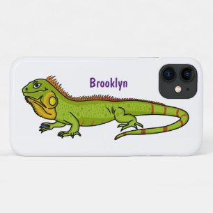 Happy green iguana cartoon illustration iPhone 11 case