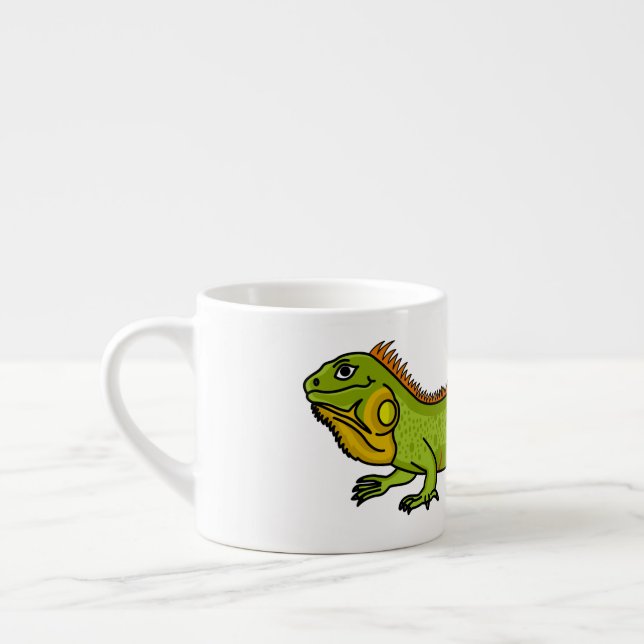 Happy green iguana cartoon illustration espresso cup (Left)