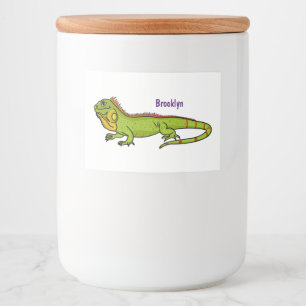 Happy green iguana cartoon illustration food label