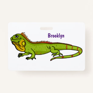 Happy green iguana cartoon illustration ID badge