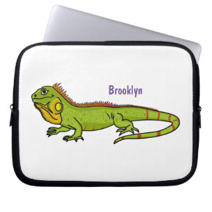Happy green iguana cartoon illustration laptop sleeve
