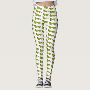 Happy green iguana cartoon illustration leggings