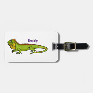 Happy green iguana cartoon illustration luggage tag