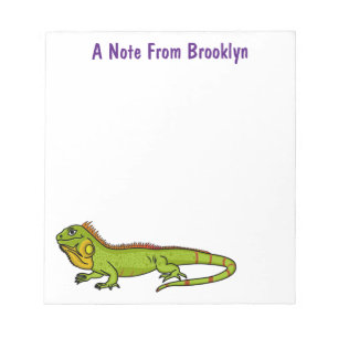 Happy green iguana cartoon illustration notepad
