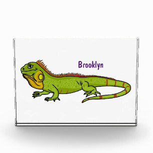 Happy green iguana cartoon illustration photo block
