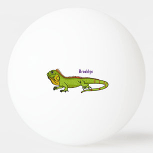 Happy green iguana cartoon illustration ping pong ball