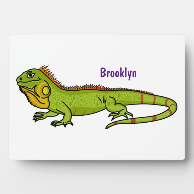 Happy green iguana cartoon illustration plaque (Front)