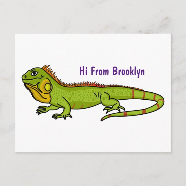 Happy green iguana cartoon illustration postcard (Front)