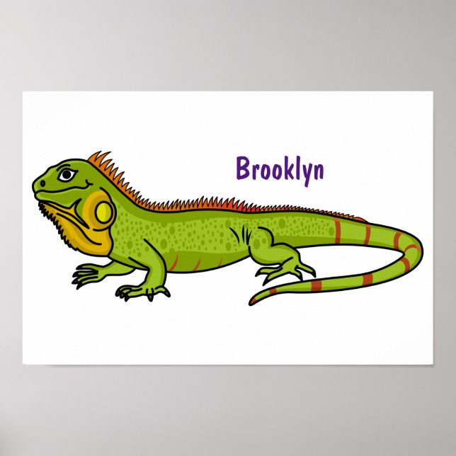 Happy green iguana cartoon illustration poster (Front)
