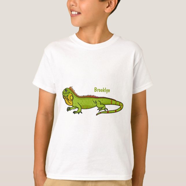 Happy green iguana cartoon illustration T-Shirt (Front)