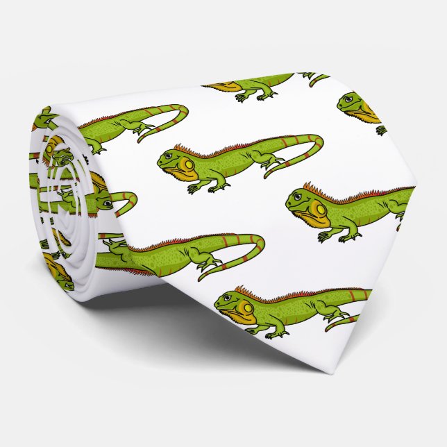 Happy green iguana cartoon illustration tie (Rolled)