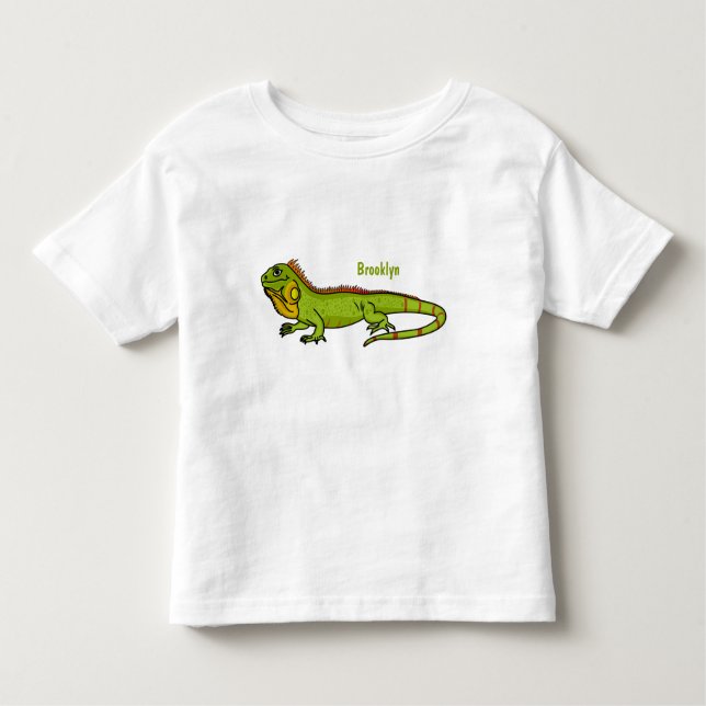 Happy green iguana cartoon illustration toddler T-Shirt (Front)