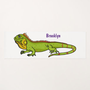 Happy green iguana cartoon illustration yoga mat