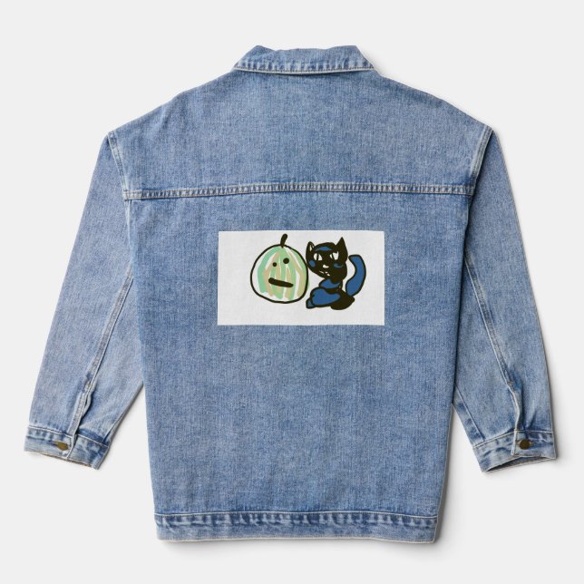 Happy Green Jack o Lantern Black Cat  Denim Jacket (Back)