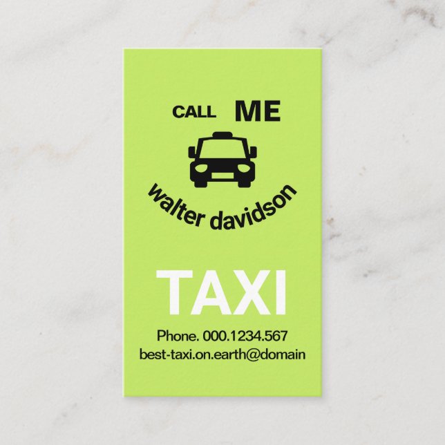 Happy Green Smiling Taxi Face Cab Driver Business Card (Front)